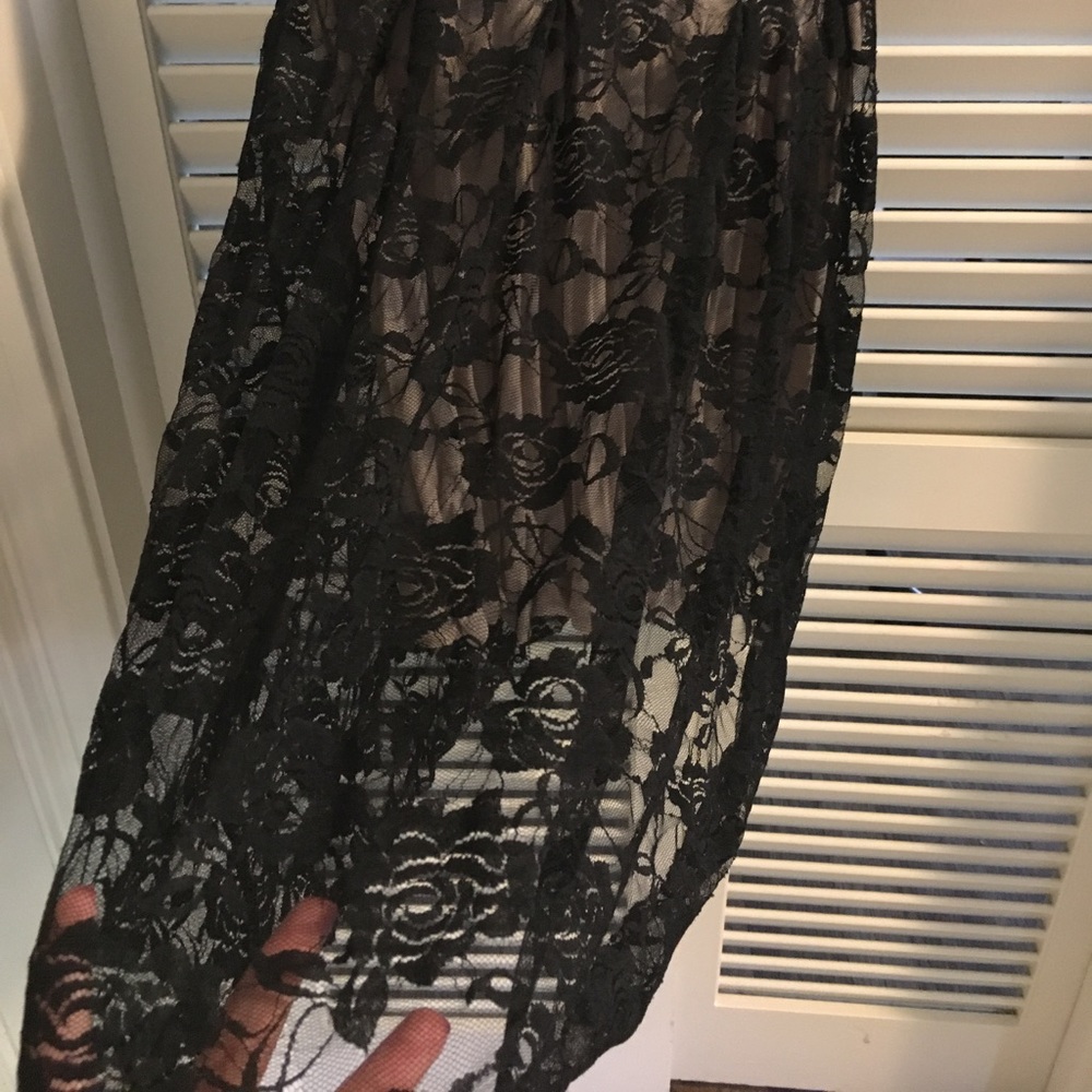 Monteau Black Lace Over Tan Dress - Picture 3 of 6